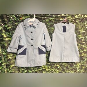 Vintage 1960s Childs Mod Shift Dress And Matching Coat Handmade Girls 3/4 Blue